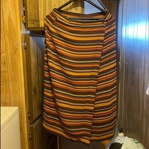 Beautiful brown, rust, and mustard striped wrap skirt 14 lined.